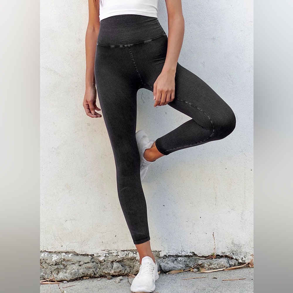 Free People Black Ribbed Leggings